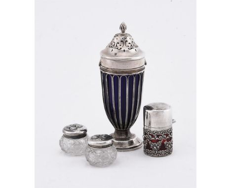 
	
		A COLLECTION OF SILVER MOUNTED ITEMS
		Comprising: a silver sugar caster by J. B. Chatterley &amp; Sons Ltd., Birmingham