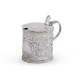 A GEORGE III IRISH SILVER DRUM MUSTARD POT, JAMES LE BAS