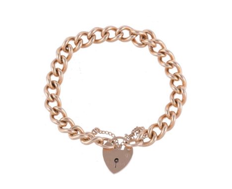 
	
		A 9 CARAT GOLD CURB LINK BRACELET
		The curb link bracelet stamped 9 375, to a heart shaped padlock clasp, hallmarked Lo