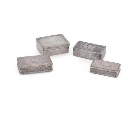 
	
		Y&nbsp;A GROUP OF FOUR RECTANGULAR SNUFF BOXES 
		Comprising: a George IV engine turned example by Thomas Shaw, Birmingh