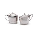 TWO GEORGE III SILVER OVAL MUSTARD POTS, JOHN EMES