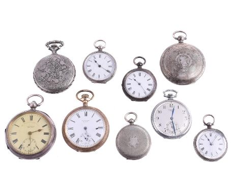 
	
		A COLLECTION OF WHITE METAL POCKET WATCHES
		To include a chromed Longines slimline pocket watch; together with various 