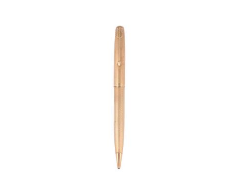 PARKER, AN 18 CARAT GOLD PENCIL  LONDON 1956 With engine turned decoration Gross weight: 27.1 grams  Condition Report:  Wear,