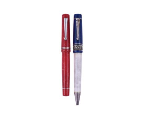 
	
		DELTA, EUROPA COLLECTION, A RED MARBLED FOUNTAIN PEN (2)
		Cap and barrel: The cap and barrel with red marbled resin, th