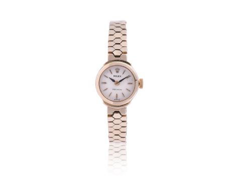 
	
		ROLEX, PRECISION
		LADY'S 9 CARAT GOLD BRACELET WATCH, NO. 322655, CIRCA 1958
		Movement: Manual wind, 17 jewels
		Case: