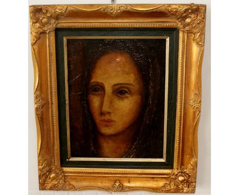 Oil on canvas portrait of young woman, Circa 1830, 25.5 x 20.5cm, unsigned