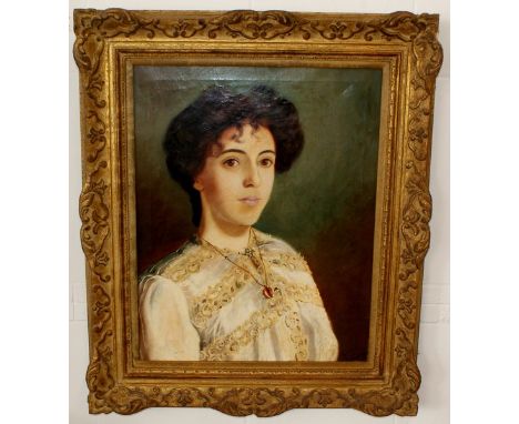 Framed Impressive oil on canvas Portrait of young woman, signed and dated A.E.White 1903, 51 x 40.5cm