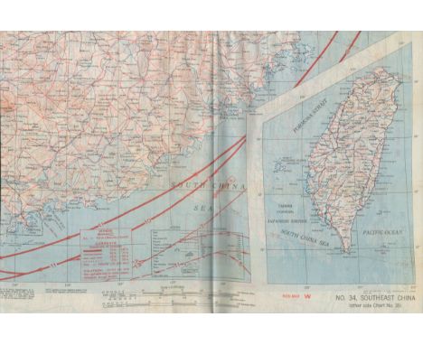 WW2 Relics. Wartime 1944 Issued cotton map showing Southeast China issued by US Army Washington. Good condition. All autograp