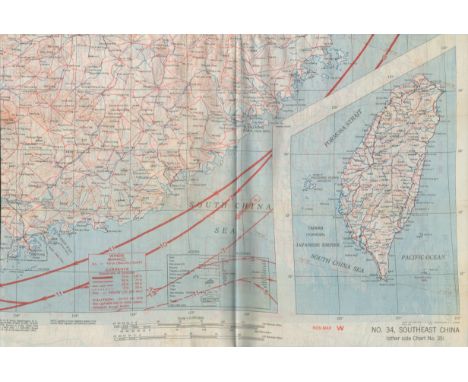 WW2 Relics. Wartime 1944 Issued cotton map showing Southeast China issued by US Army Washington. Good condition. All autograp