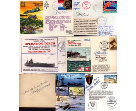 WW2. Collection of 13 First Day covers of which 6 are signed. Unknown signatories. All contain stamps and postmarks. Good con