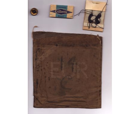 WW2 Relics. Four items issued to RAF and Army Personnel including a Gillette Blade, Sewing kit, mini compass and bag. Good co