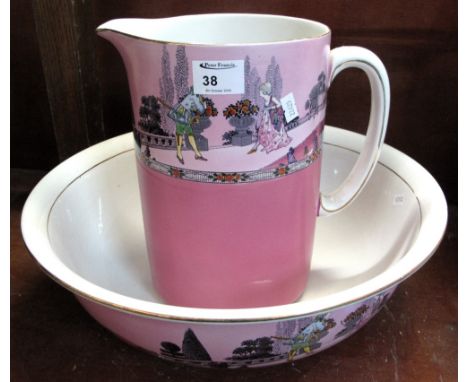 Wilkinson Limited Royal Staffordshire Pottery pink transfer printed wash jug and basin. (2)