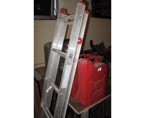 Collection of five various metal petrol cans together with aluminium extending ladder. (6)