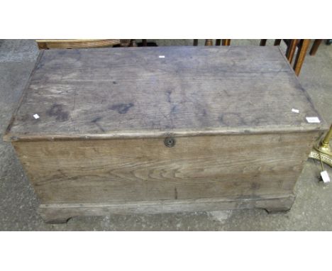 19th Century pine trunk with fitted candle box and drawers.