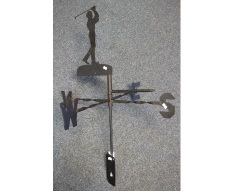 Wrought metal weather vane with golfer figure.