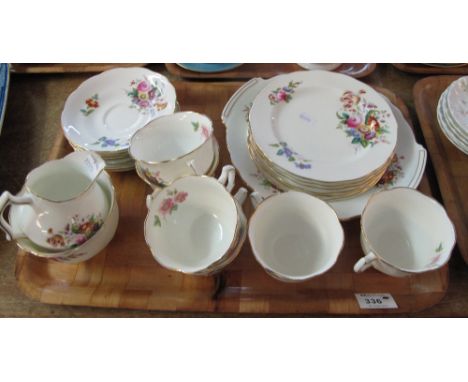 Tray of Coalport bone china 'June Time' part tea service to include: six cups; six saucers; milk jug; sucrier; six side plate