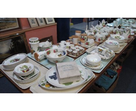 Eleven trays of Portmeirion pottery 'Pomona' pattern items to include: bowls; plates; mugs; teapots; canisters; salt and pepp