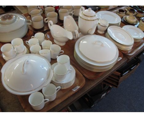 Three trays of Royal Worcester fine bone china 'Contessa' coffee and dinnerware items comprising: coffee cups and saucers; co