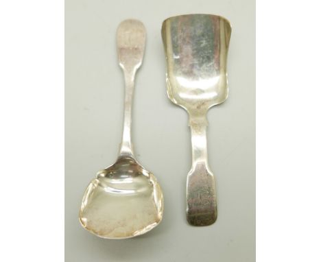 Two silver caddy spoons, one Victorian by George Unite, one Georgian Newcastle mark, maker IW 