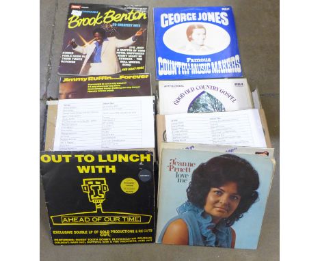 Two boxes of LP records, Brook Benton, Michael Jackson, Chuck Berry, Salt n Pepper, Bluegrass Cardinals, etc. 