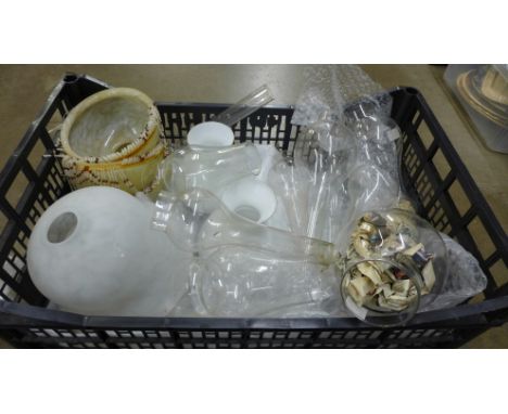A collection of glass funnels for gas lamps, and vintage glass lamp shades **PLEASE NOTE THIS LOT IS NOT ELIGIBLE FOR IN-HOUS