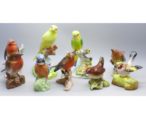 Nine figures of birds, Beswick, Goebel, Royal Adderley, etc. 