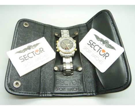 A Sector chronograph alarm wristwatch in soft pouch, with card and instructions, lacking crown 