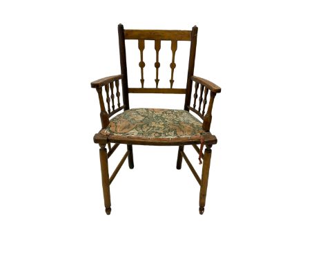 19th century ash and beech Sussex type elbow chair, the back and arms with arrow shaped vertical rails, upholstered seat, on 