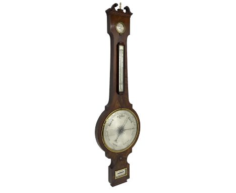 D Luvate of Preston - early Victorian mahogany mercury wheel barometer c1840, with a swan's neck pediment and cavetto moulded