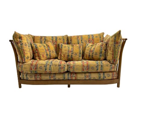 Ercol - 'Renaissance' two seat sofa, loose cushions upholstered in geometric patterned camel fabricDimensions: Height:&nbsp;9