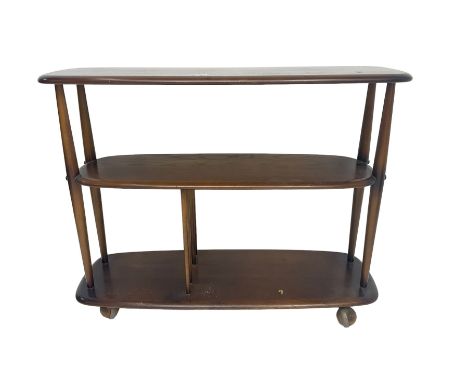 Ercol - elm and beech three tier stand on castorsDimensions: Height:&nbsp;71cm&nbsp; Length/Width:&nbsp;91cm&nbsp; Depth/Diam