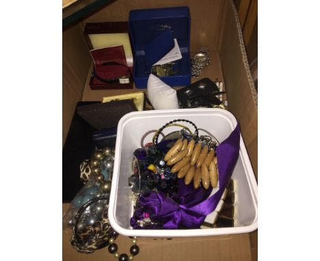 A box of watches including boxed ladies &amp; gents Rotary, costume jewellery, etc. 