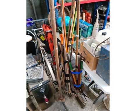 3 bundles of garden tools and a vintage tamper