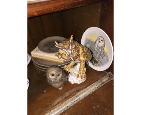 Goebel Screech owl appx 17cm high, Poole owl and owl plate together with 5 further Poole animal plates 