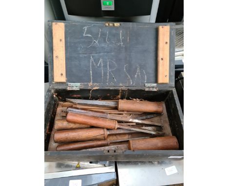 A toolbox containing vintage tools