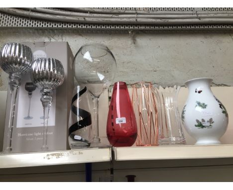 Seven modern glass vases and a modern Worcester vase 