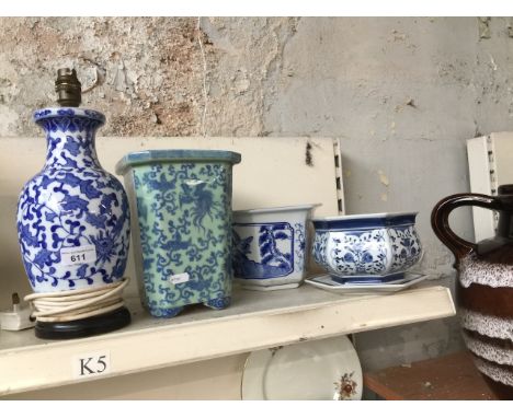 Four modern chinese vases inc a lamp 