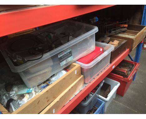 7 boxes of misc tools / garageware to include planes, drill bits, woodworking tools, etc. 
