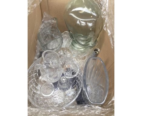 Misc glassware to include glass head mannequin. 