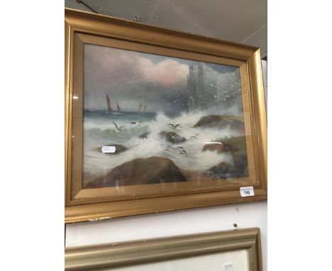 Peter Graham, dated 1884, oil on board framed and glazed, seascape with seabirds and sailing vessels 
