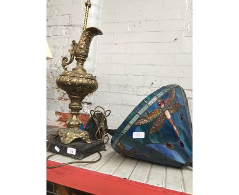A classical lamp and a dragonfly Tiffany lamp -AFAfter inspection it is clear there is damage to the lamp. The alignment of t