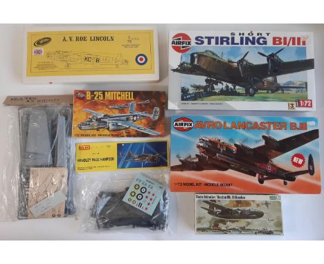 7 model aircraft kits, all 1:72 scale WW2 Bombers including kits by Airfix, Frog, Bilek, Frog/Novo (no box) and Contrail. All