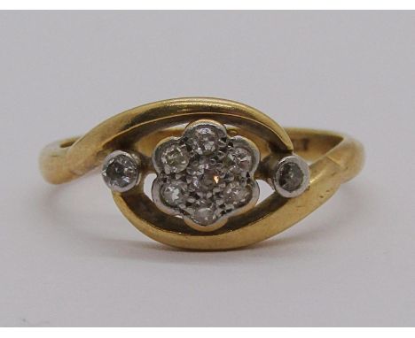 18ct diamond daisy crossover type ring, size L, 2.8g 