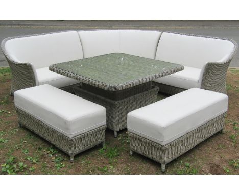 A Bramble Crest 'Monte Carlo' suite of rattan garden furniture comprising a versatile three sectional corner sofa, the end se