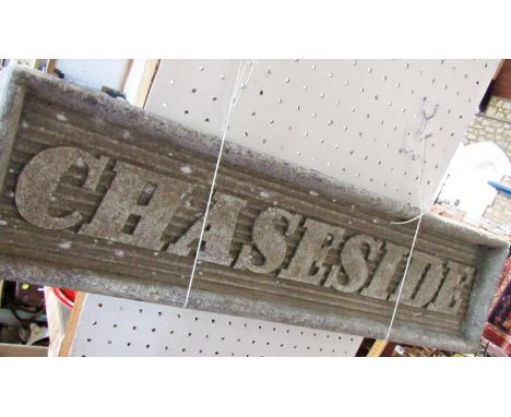 A Chaseside Tractor and Construction Plant sign, weathered galvanised metal. 74cm x 19 cm. 