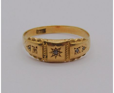 18ct diamond set gypsy ring, size Q/R, 1.9g (one stone vacant) 
