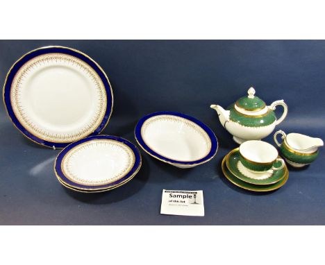 A collection of Royal Worcester Regency pattern dinnerware blue and gilt colourway, comprising plates of various sizes, toget