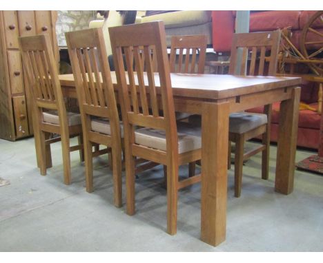 Contemporary light oak dining room suite comprising a dining table, 180cm long x 90cm wide, together with six stick back chai