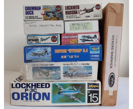 13 model kits, all 1:72 scale models of maritime aircraft including kits by Hasegawa, Frog, Airfix, Novo, Lindberg, Contrail,