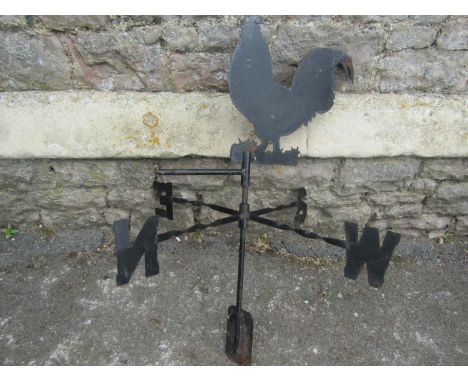 An iron work and sheet metal weather vane with cockerel surmount 78 cm high 